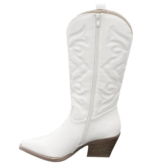 NWT! WHITE PU NASHVILLE WESTERN POINTED TOE COWGIRL BOOTS WITH SIDE ZIPP… - Picture 3 of 4